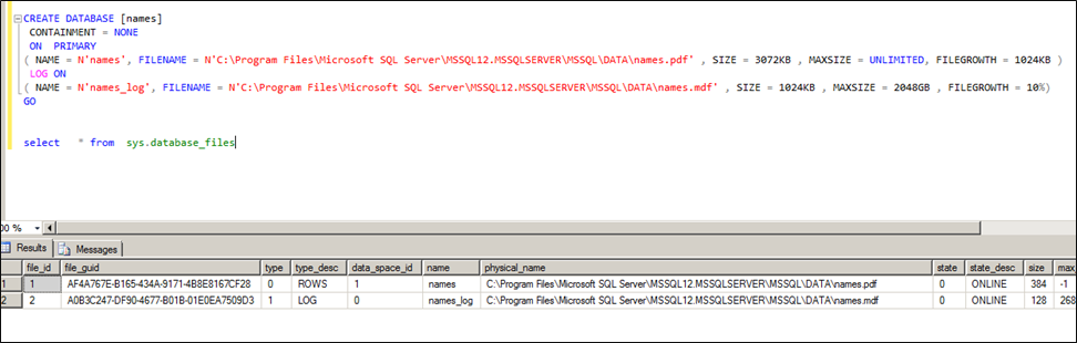 Database File Extensions SQL Server